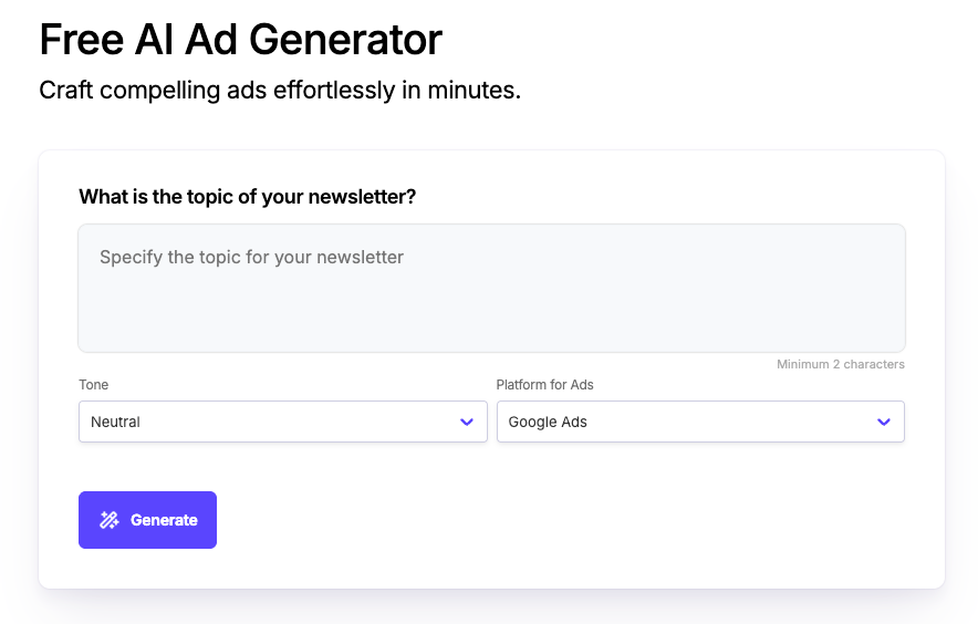 Free AI Ad Generator screenshot and logo